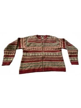 Vintage L.L. Bean Women's Large Shetland Wool Zip-Up Cardigan Sweater 1980s